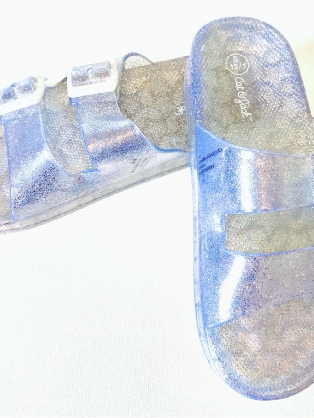 CAT & JACK Translucent Glitter Sparkle Double Buckle Slide Jelly Sandals